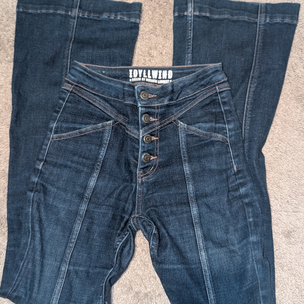 Women's Blue Denim Flare Bell Bottoms With Button Fly Size 0